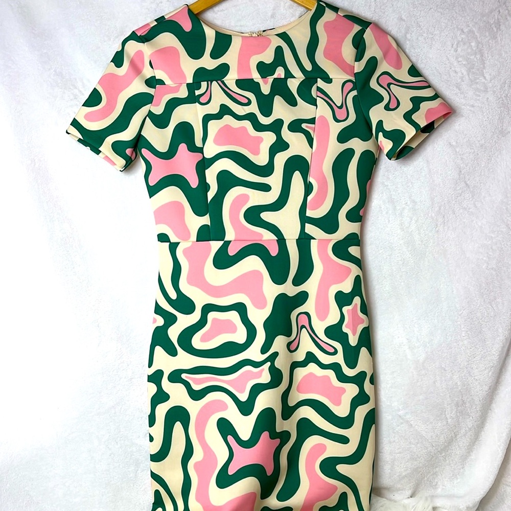 Alexia Admor Pink Green Cream Abstract Midi Dress